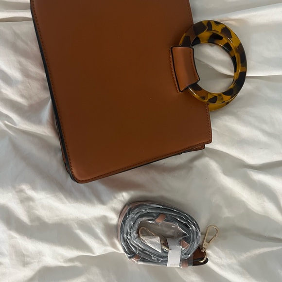 Brown Leather Handbag with Tortoise Shell Handle - Picture 1 of 2